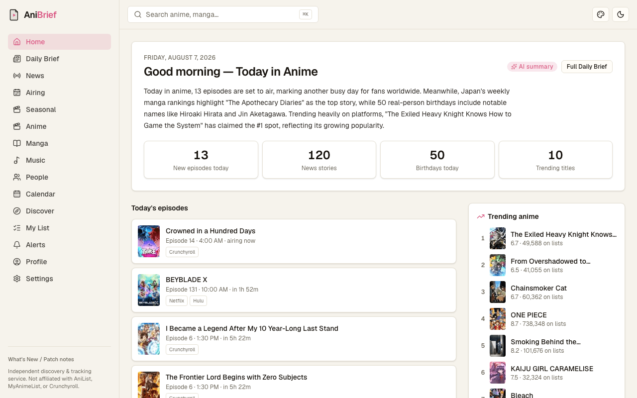 Screenshot of AniBrief