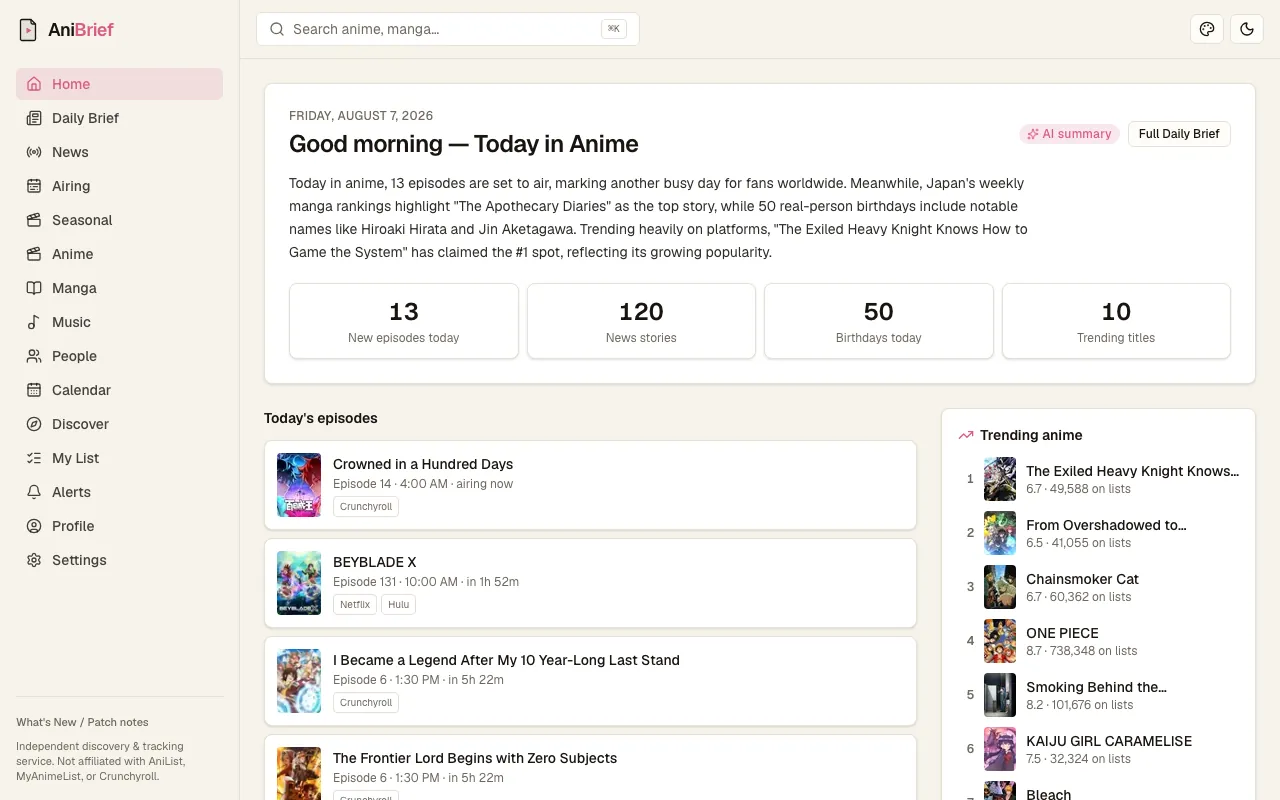 Screenshot of AniBrief