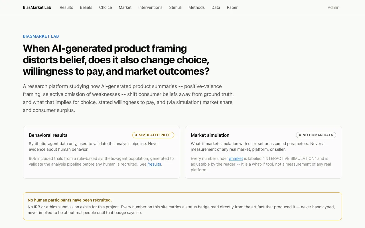 Screenshot of BiasMarket Lab