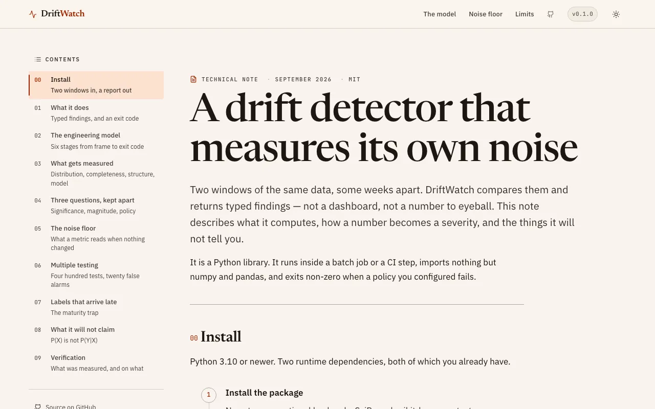 Screenshot of DriftWatch