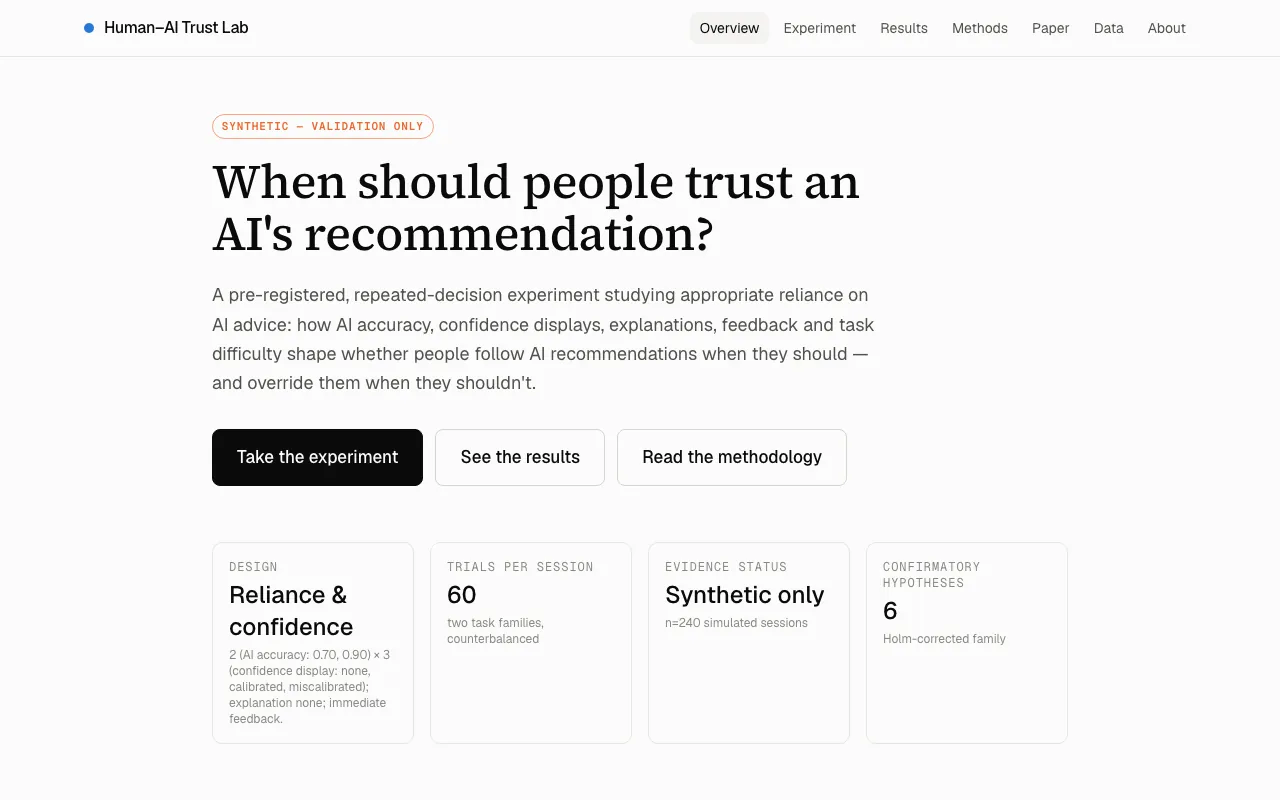 Screenshot of Human-AI Trust Lab