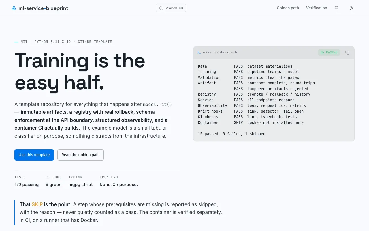 Screenshot of ML Service Blueprint