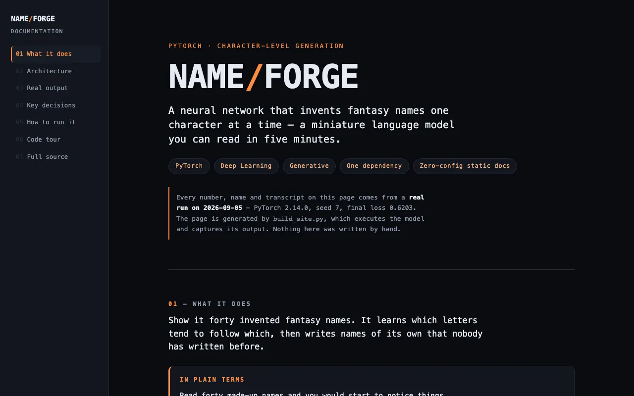 Screenshot of NAME FORGE