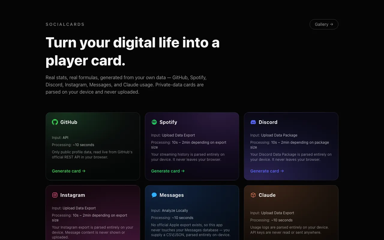 Screenshot of SocialCards