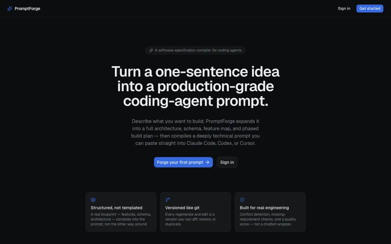 Screenshot of PromptForge