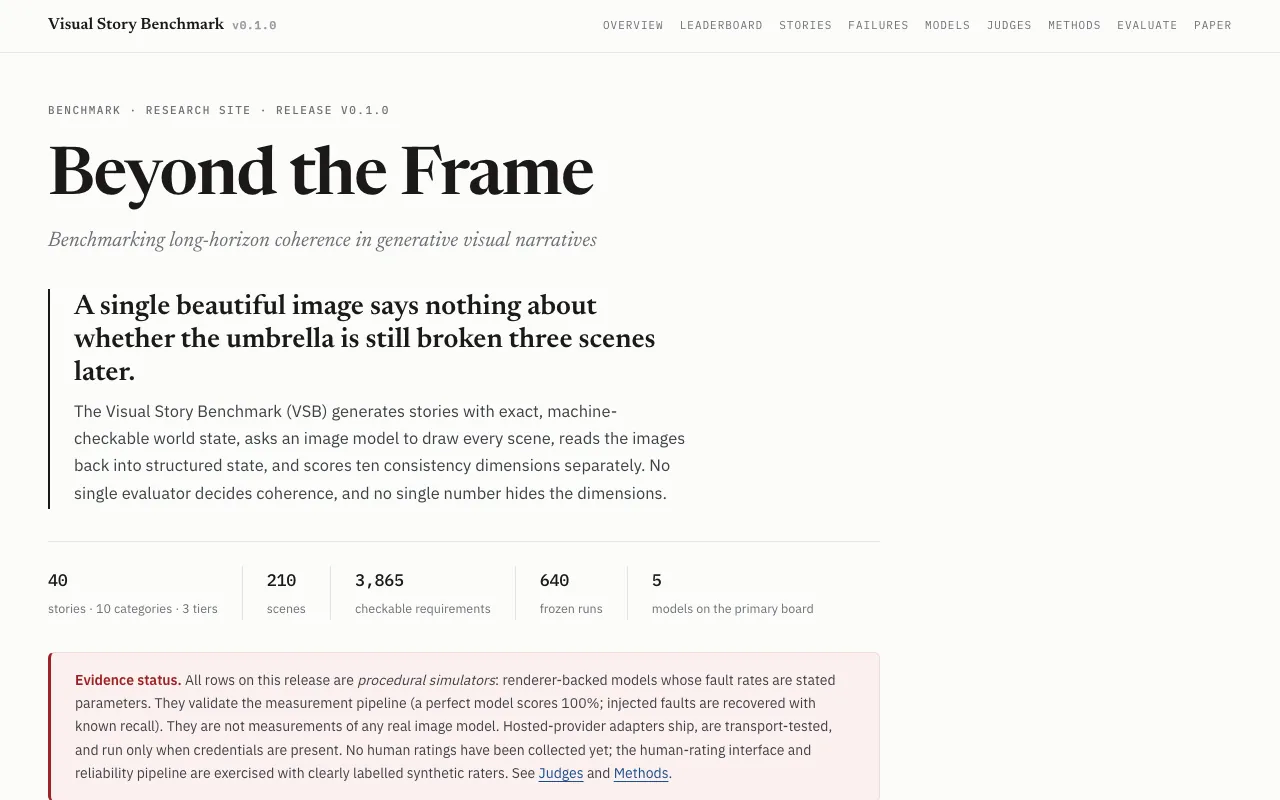 Screenshot of Visual Story Benchmark